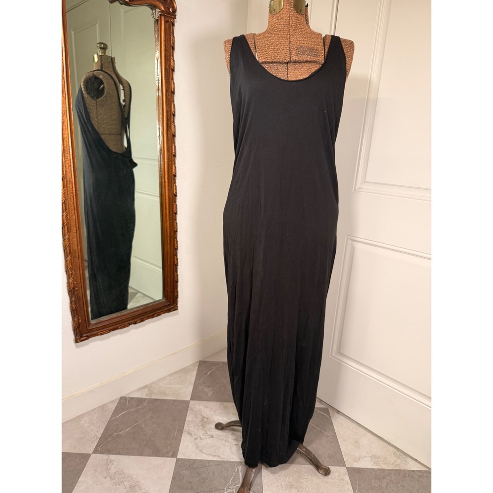 Samsoe Samsoe Bella Maxi Dress Black Cotton Modal Button Back Racerback Small